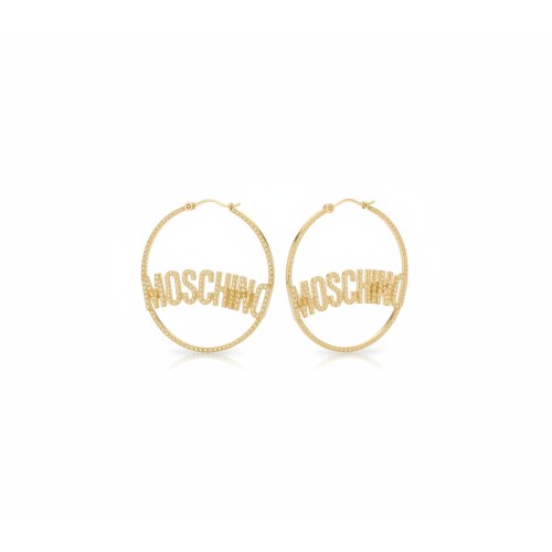 Moschino Logo Brass Hoop Earrings Gold