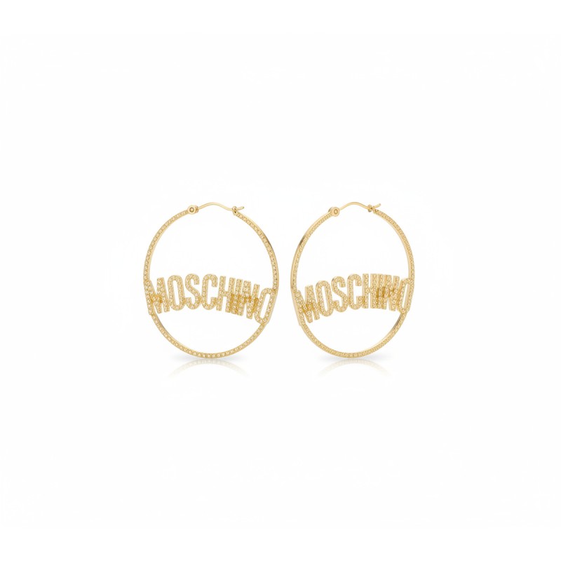 Moschino Logo Brass Hoop Earrings Gold