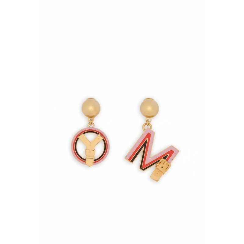 Moschino Letter Drop Earrings Gold Pink