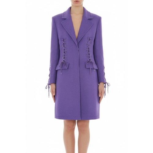 Moschino Lace-Up Purple Wool Coat