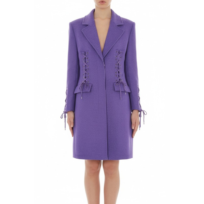 Moschino Lace-Up Purple Wool Coat