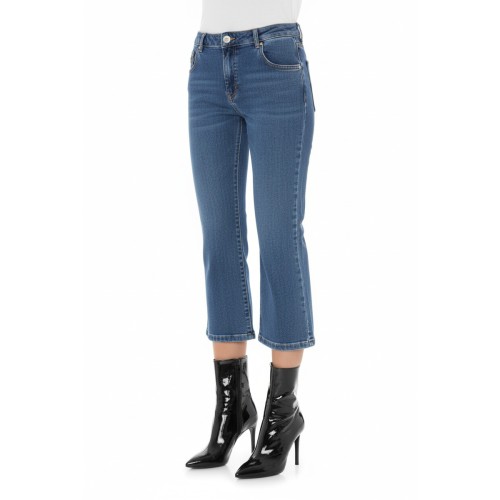Moschino Cropped Flare Denim Jeans Blue