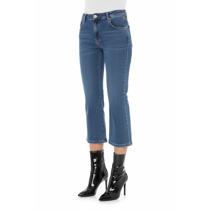 Moschino Cropped Flare Denim Jeans Blue