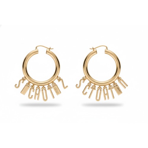 Moschino Gold Letter Charm Hoop Earrings