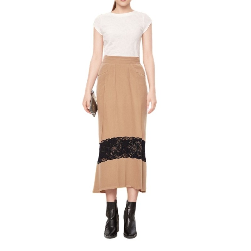 Moschino Lace Panel Midi Skirt Camel