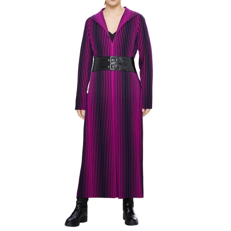 Moschino Striped Belted Midi Dress Purple