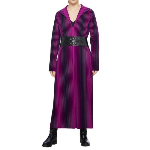 Moschino Striped Belted Midi Dress Purple