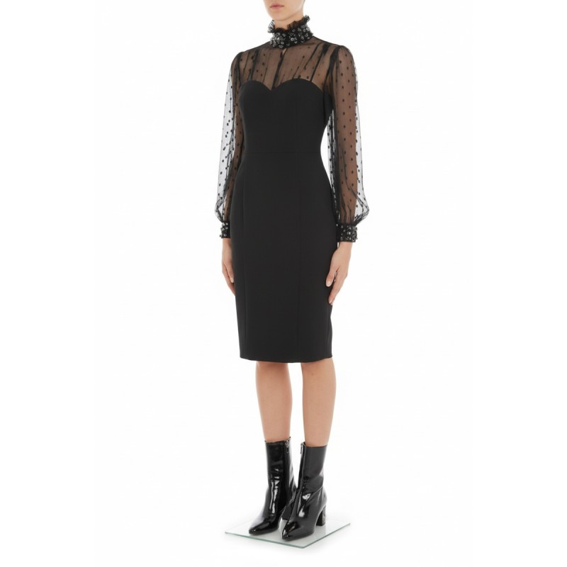 Moschino Polka Dot Mesh Bodycon Dress Black