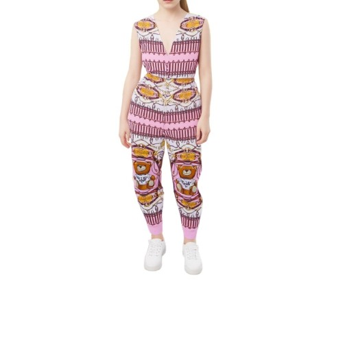 Moschino Bear Print Cotton Jumpsuit Pink