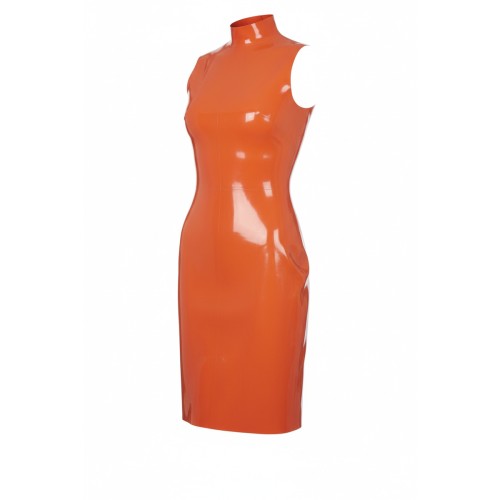Moschino Latex-Effect Turtleneck Dress Orange