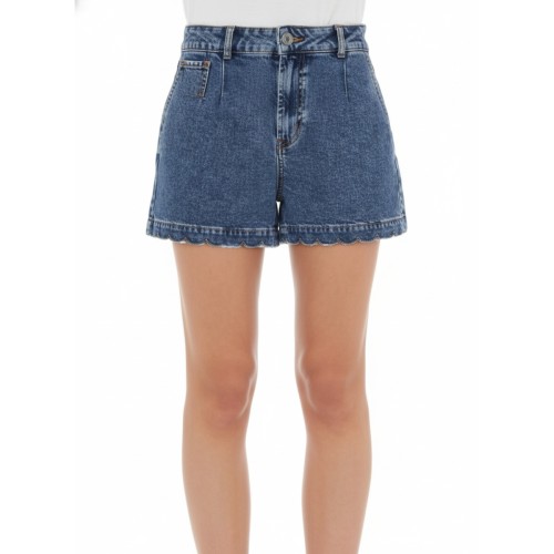 Moschino Scalloped Hem Denim Shorts Blue