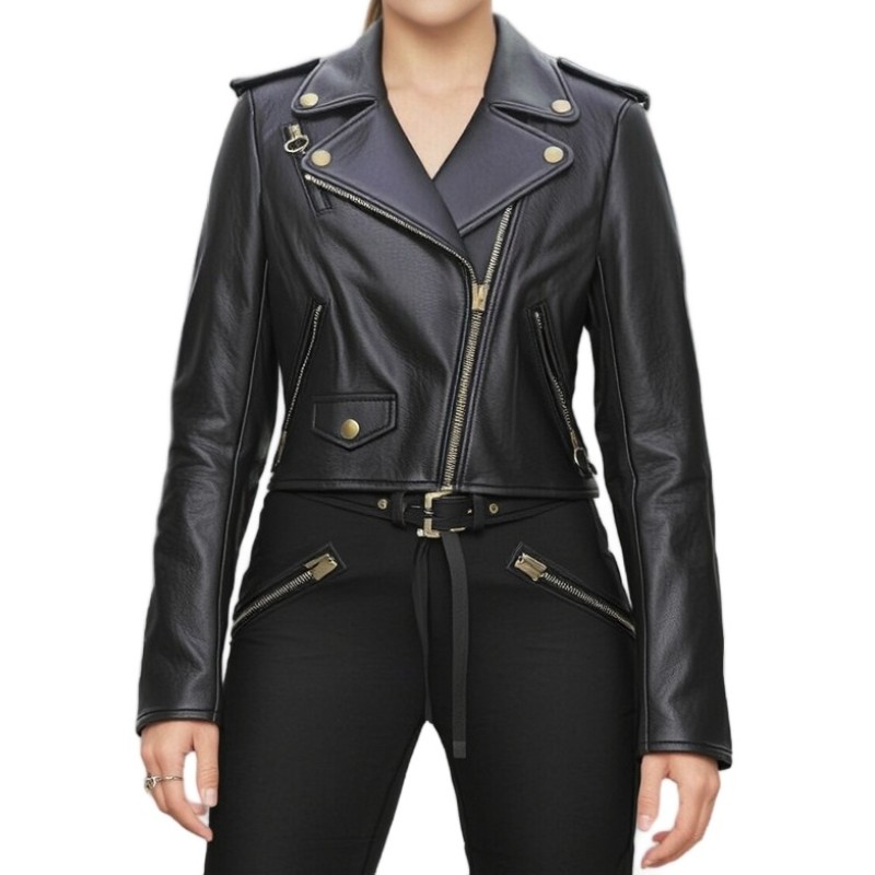 Moschino Black Leather Biker Jacket