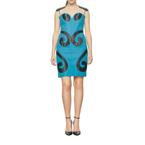 Moschino Baroque Print Bustier Dress Turquoise