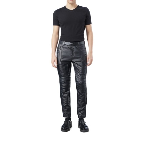 Moschino Quilted Leather Moto Pants Black