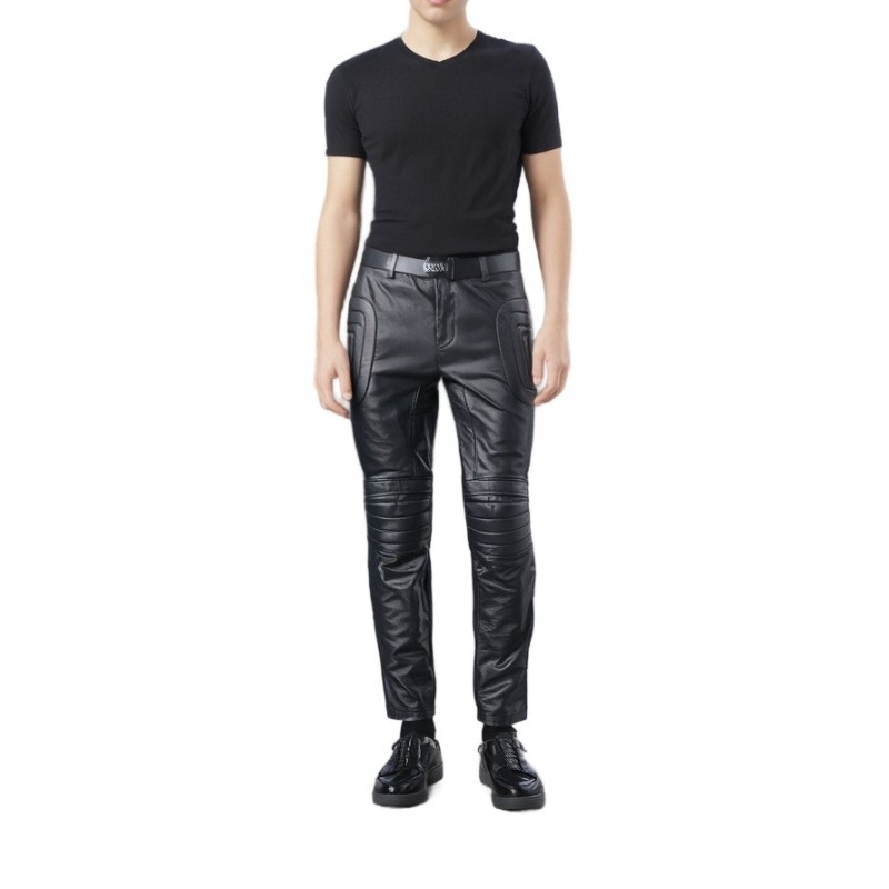 Moschino Quilted Leather Moto Pants Black
