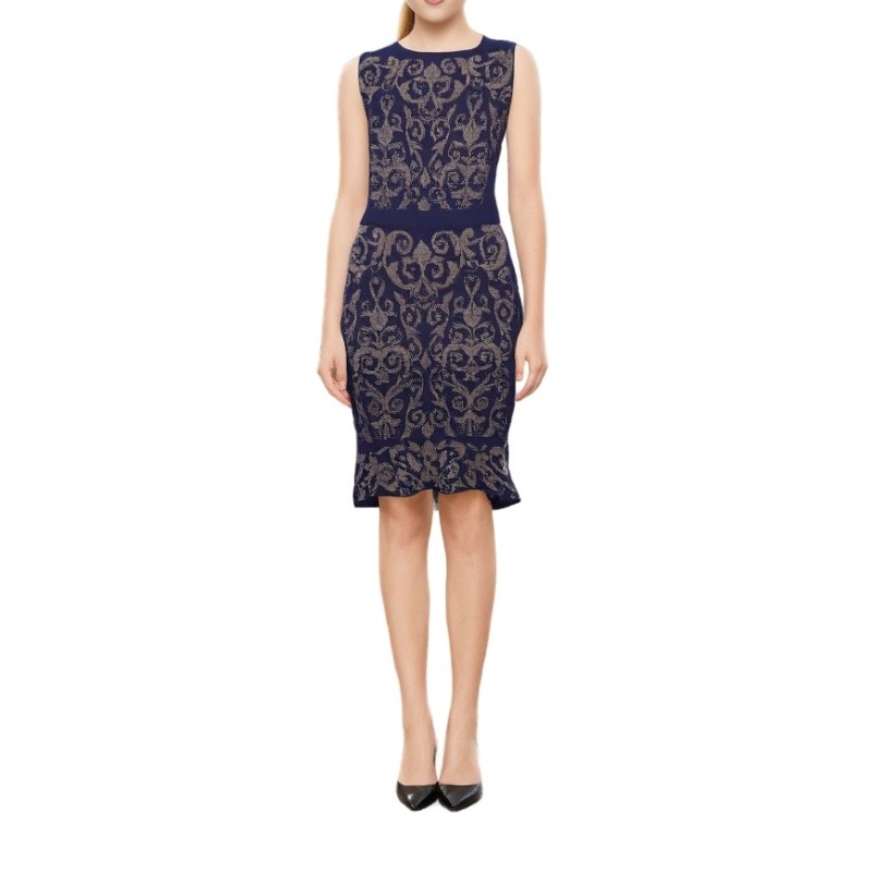 Moschino Paisley Print Bodycon Dress Navy