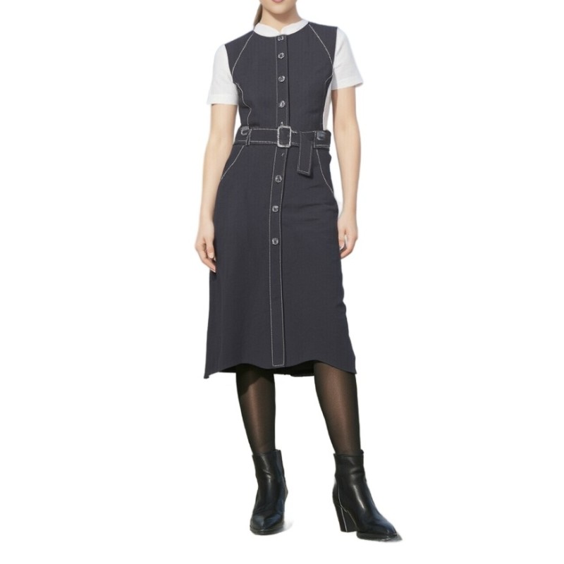 Moschino Button-Front Denim Pinafore Dress Grey