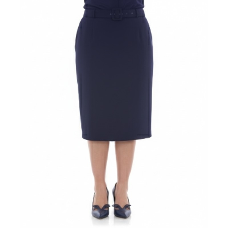 Moschino Navy Belted Pencil Skirt