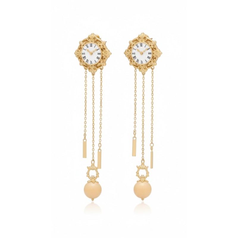 Moschino Clock Face Chain Drop Earrings Gold
