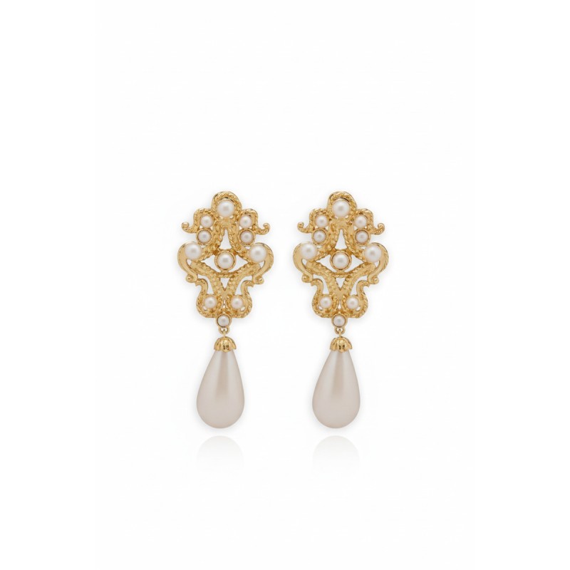 Moschino Baroque Pearl Drop Earrings Gold