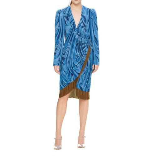 Moschino Draped Silk Fringe Dress Blue
