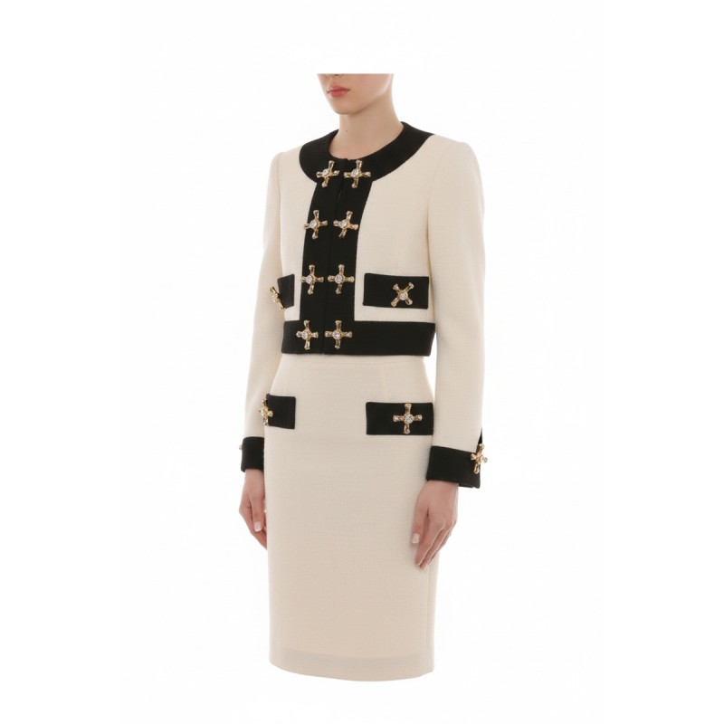 Moschino Cross Embellished Cropped Jacket Cream