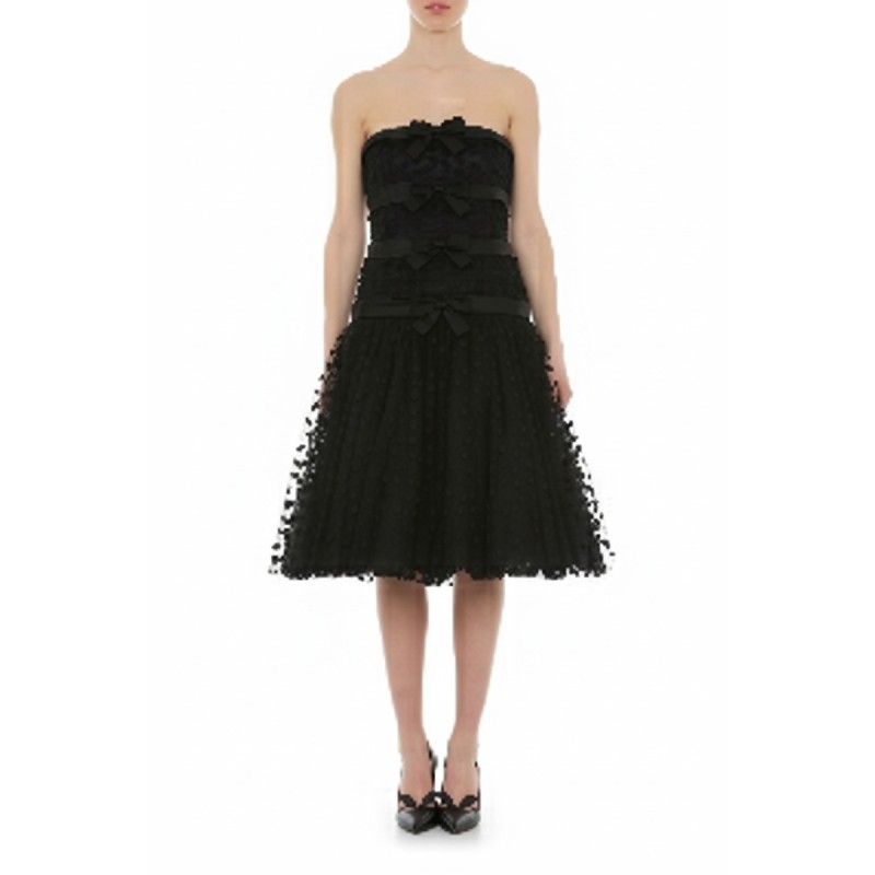 Moschino Floral Appliqué Strapless Dress Black