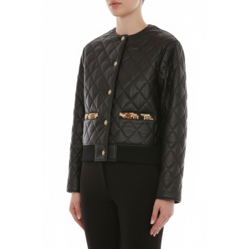 Moschino Quilted Sequin Belt Jacket Black