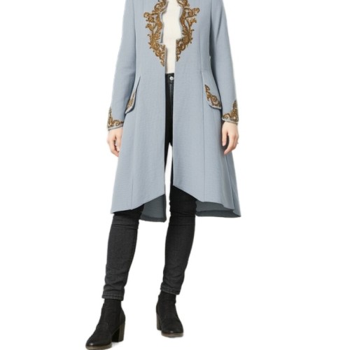 Moschino Baroque Embroidered Long Coat Grey