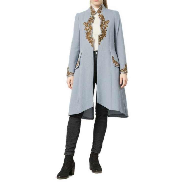 Moschino Baroque Embroidered Long Coat Grey