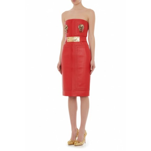 Moschino Red Lion Hardware Strapless Dress