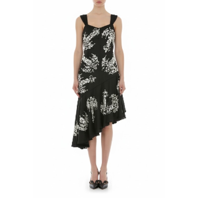 Moschino Embroidered Asymmetric Midi Dress Black