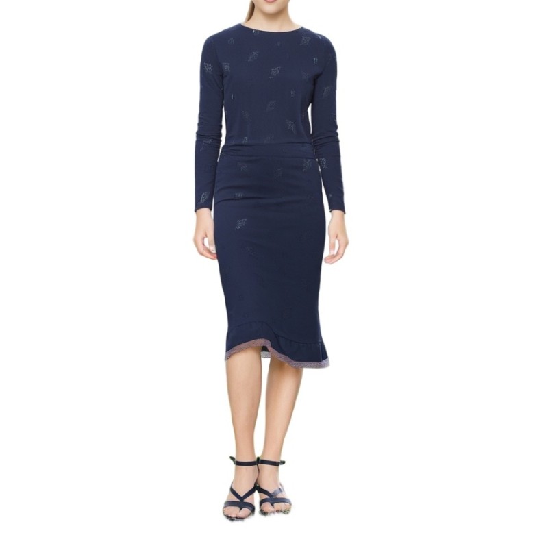 Moschino Navy Midi Pencil Skirt