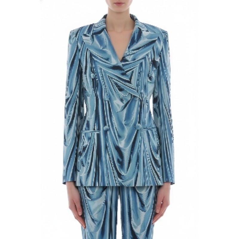 Moschino Metallic Drape Blazer Blue