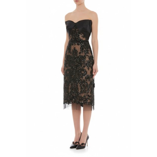 Moschino Sequined Strapless Cocktail Dress Black