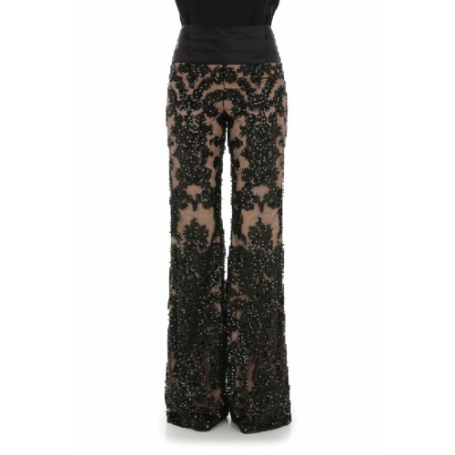 Moschino Sequined Sheer Wide Leg Trousers Black