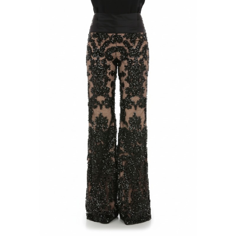 Moschino Sequined Sheer Wide Leg Trousers Black