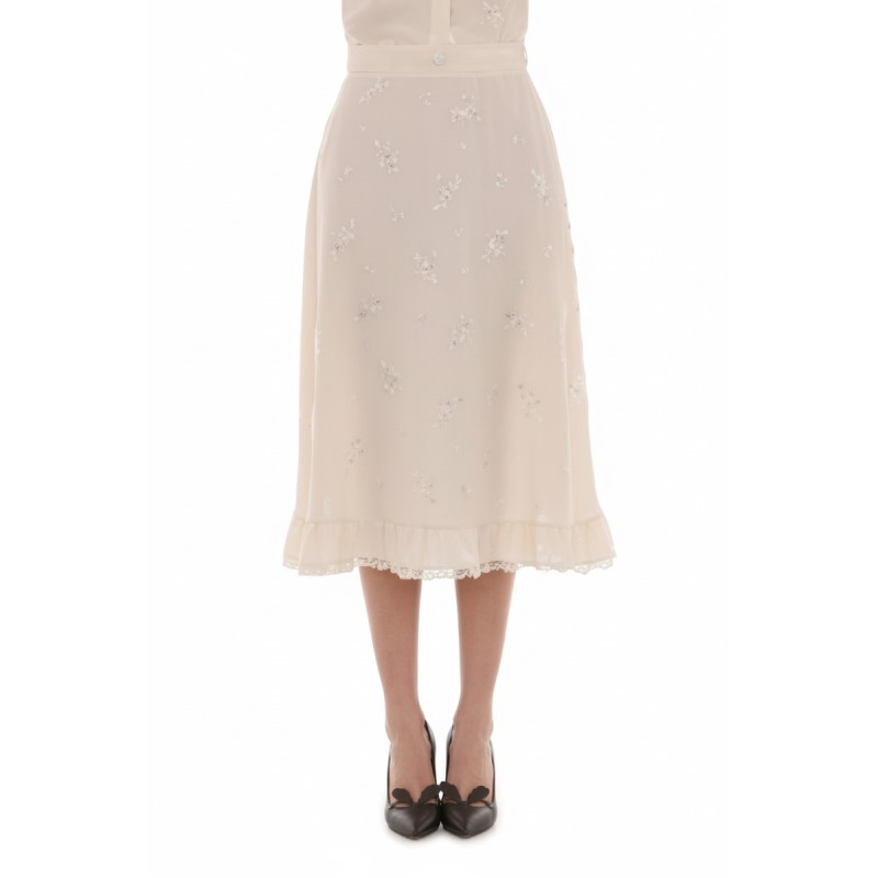 Moschino Embroidered Midi Skirt Cream