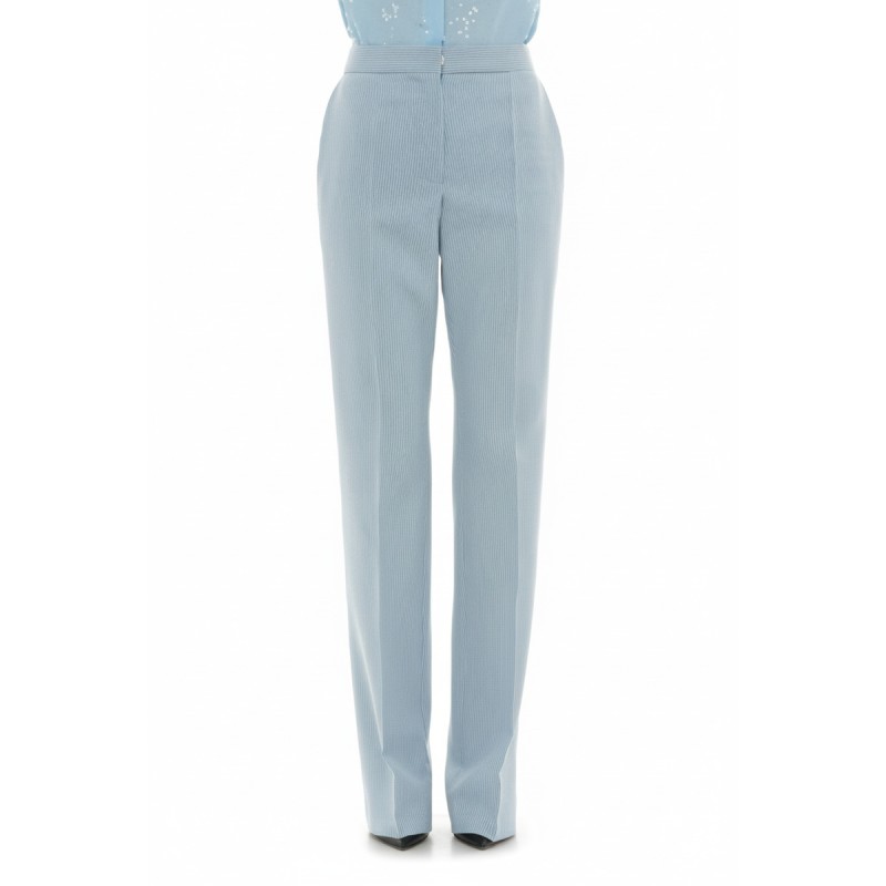 Moschino Ribbed High-Waisted Trousers Light Blue