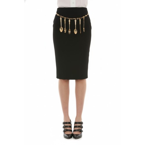 Moschino Cutlery Charm Belt Black Pencil Skirt