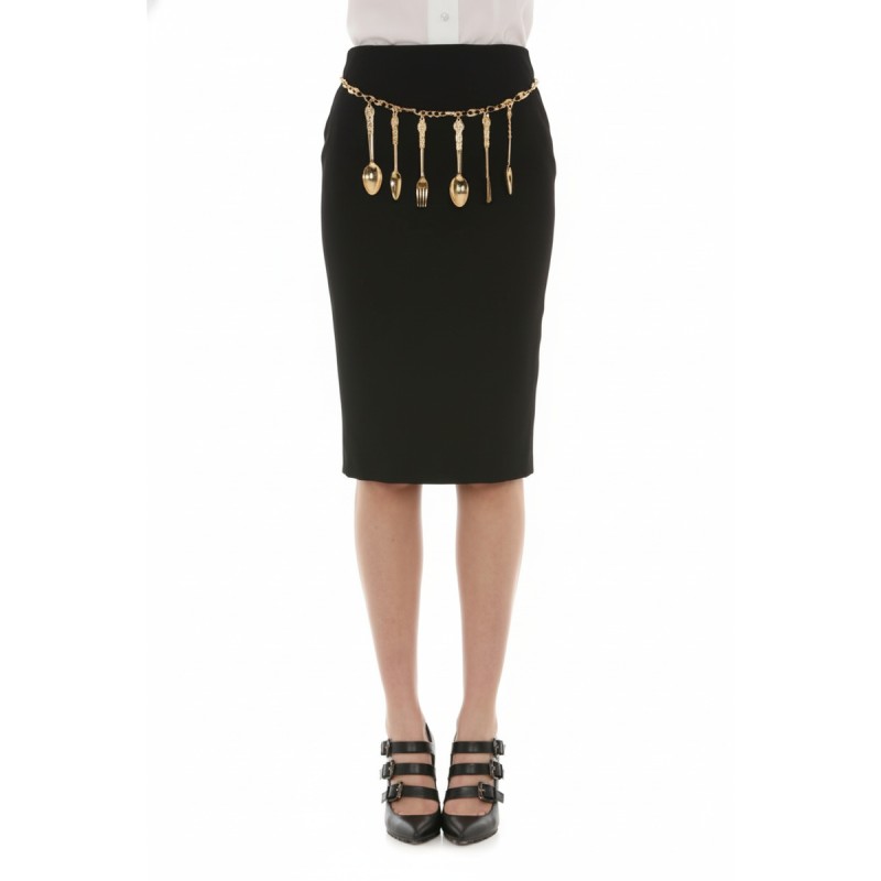 Moschino Cutlery Charm Belt Black Pencil Skirt