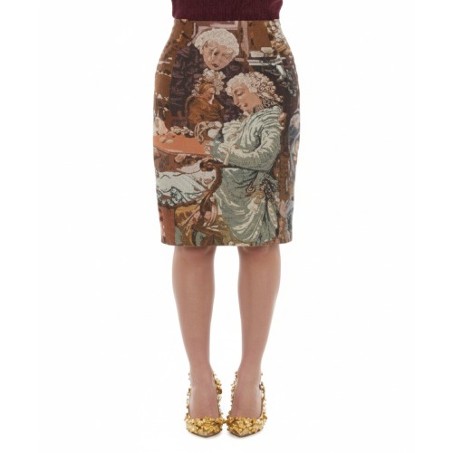 Moschino Renaissance Print Pencil Skirt Multicolor