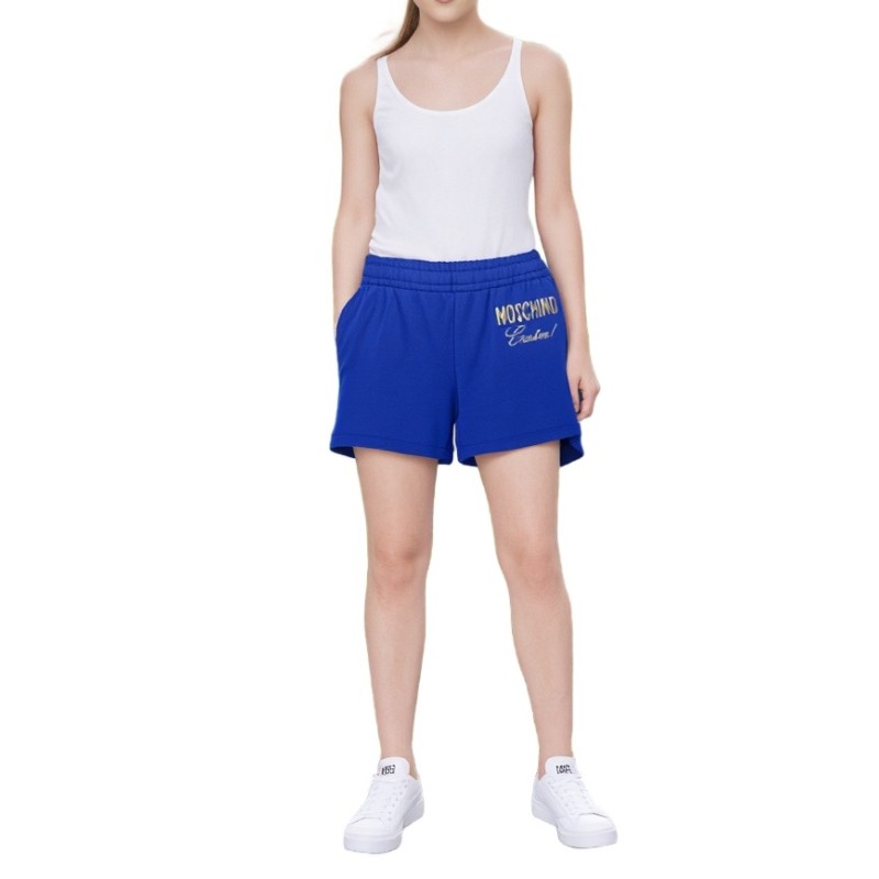 Moschino Logo Cotton Shorts Blue