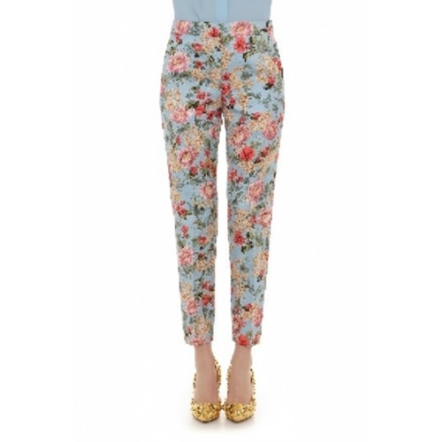 Moschino Floral Print Cropped Trousers Blue
