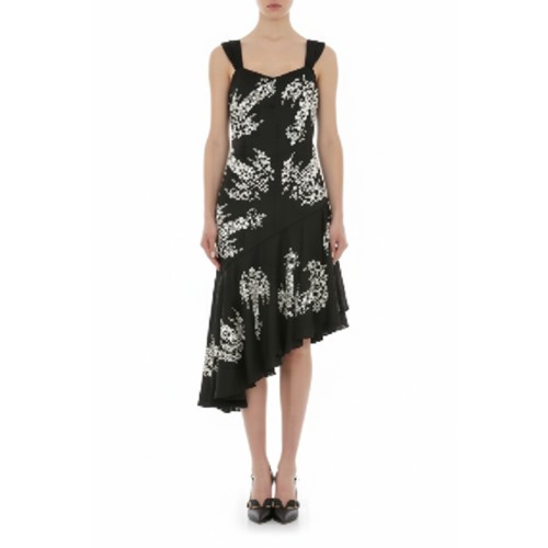 Moschino Embroidered Asymmetric Midi Dress Black