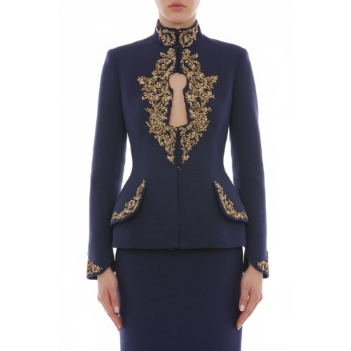 Moschino Navy Embroidered Military Jacket