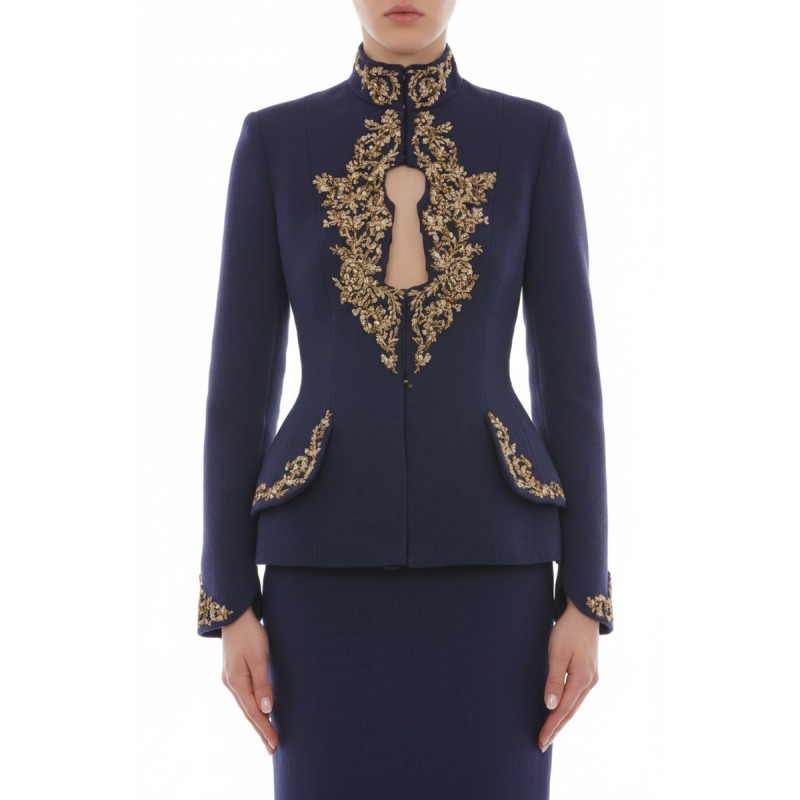 Moschino Navy Embroidered Military Jacket