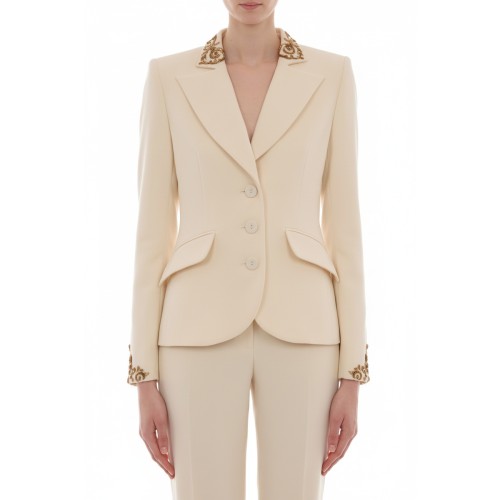 Moschino Embroidered Lapel Blazer Cream