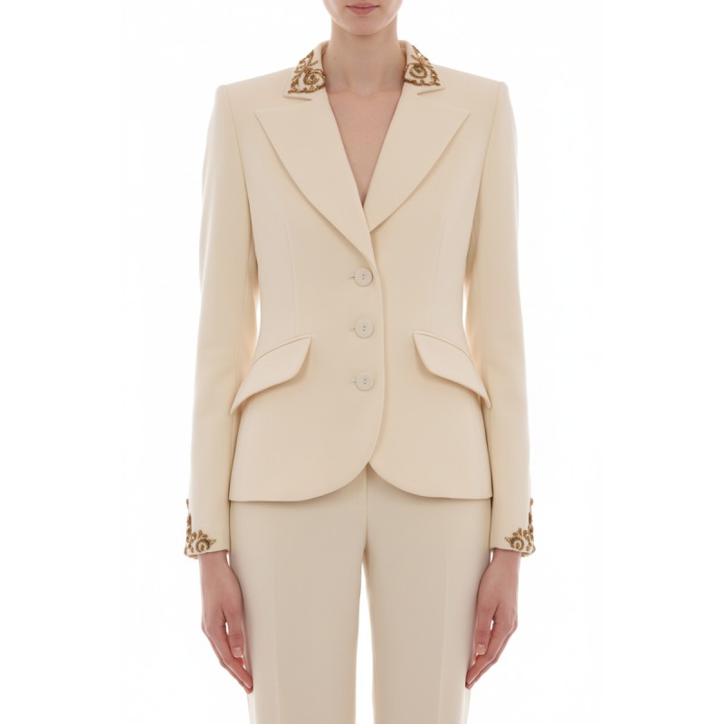 Moschino Embroidered Lapel Blazer Cream