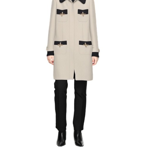 Moschino Contrast Trim Long Coat Beige